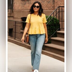 Mango Sunny Yellow Short Sleeve Peplum Top-Medium